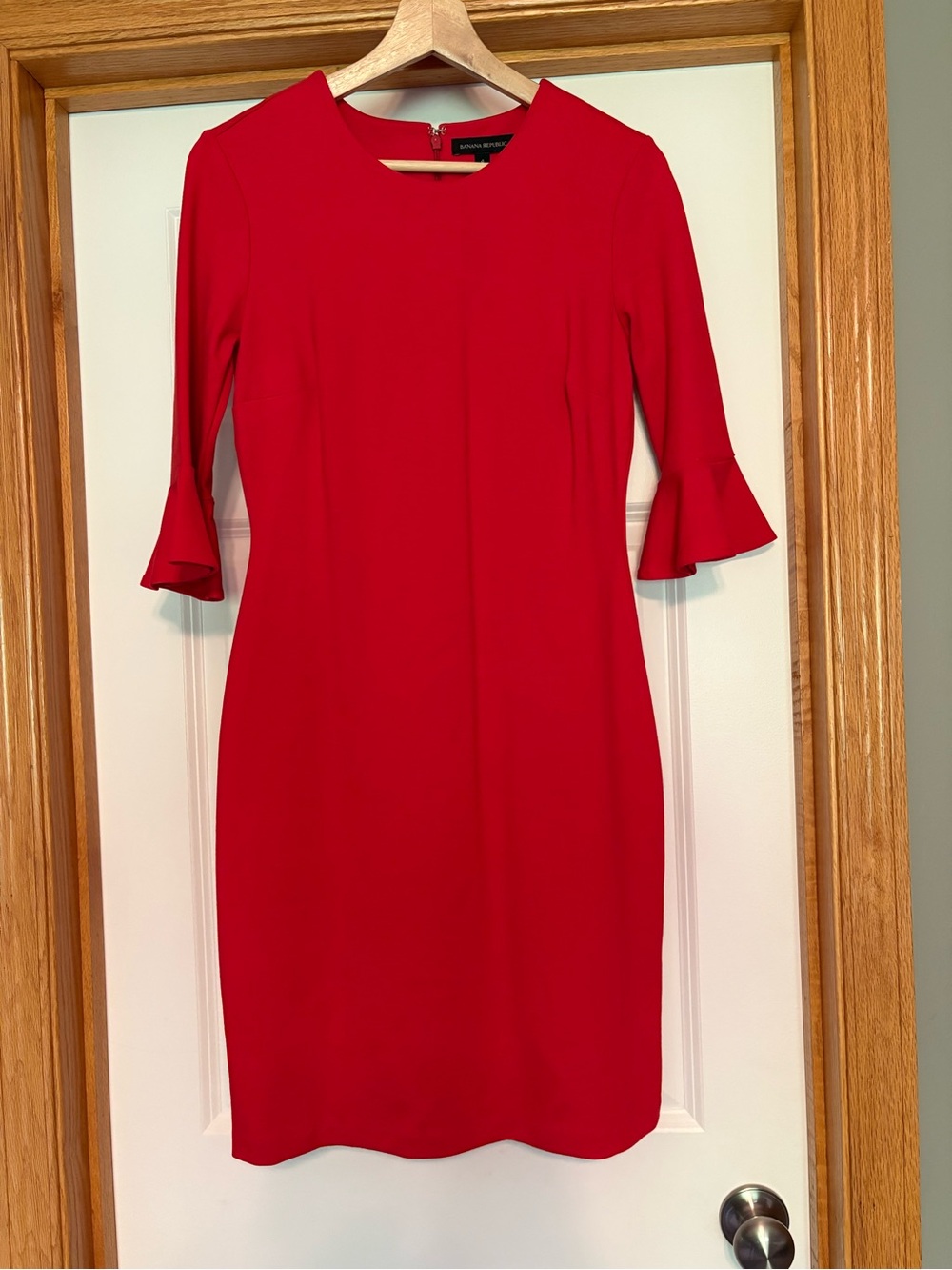 Banana Republic Red Midi Sheath Dress with Flounce Sleeves